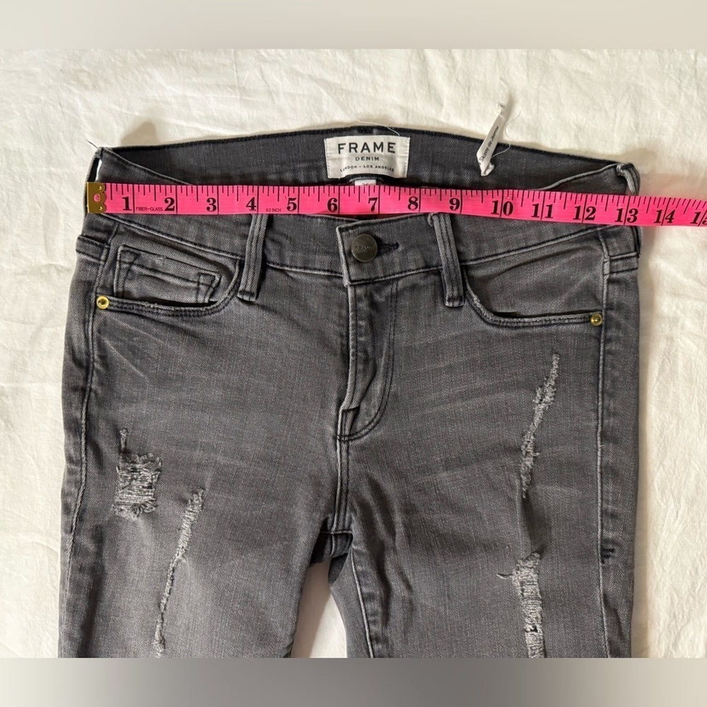 Frame Le Skinny de Jeanne Grey Distressed Low Rise Skinny Jeans 26 - Picture 10 of 13
